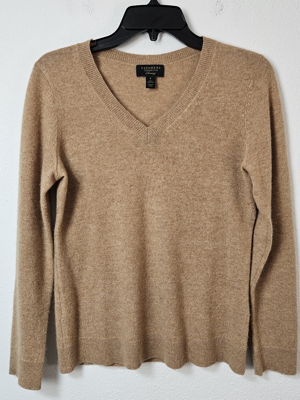 Charter Club Cashmere V-Neck Sweater in Camel Size Small
